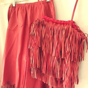 Vintage fringe leather 2 piece dress